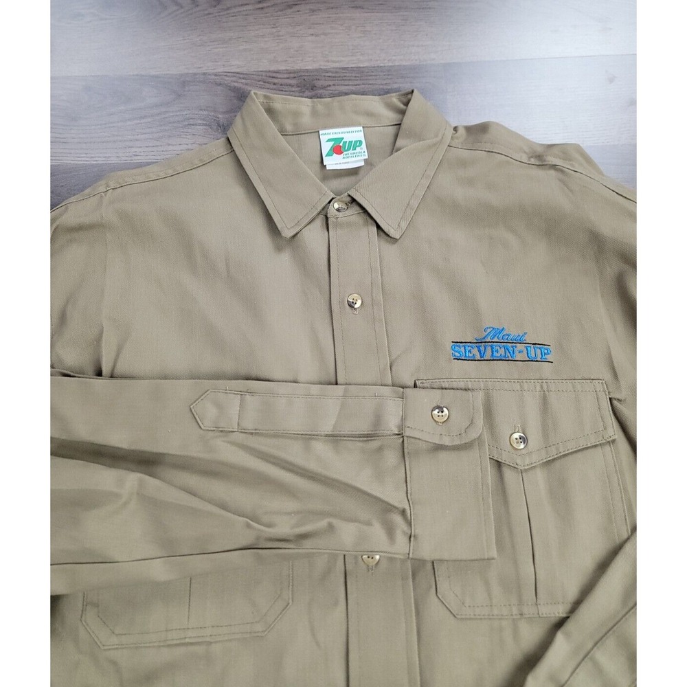 Vintage 90s 7UP Button Down Shirt XL Long Sleeve Tropical Maui Fish Uniform USA